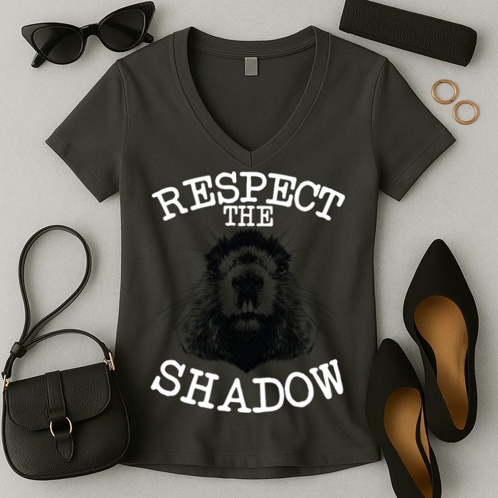 Respect The Shadow Groundhog Women's V-Neck T-Shirt