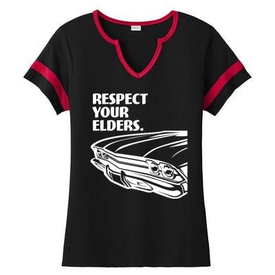 Respect Your Elders Vintage Classic Cars Ladies Halftime Notch Neck Tee