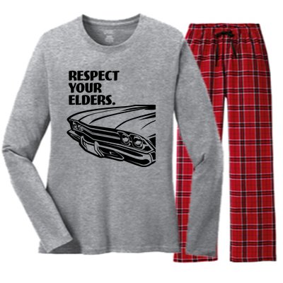 Respect Your Elders Vintage Classic Cars Women's Long Sleeve Flannel Pajama Set 