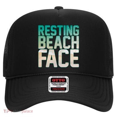 Resting Beach Face High Crown Mesh Back Trucker Hat