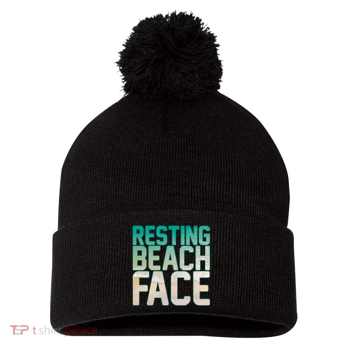 Resting Beach Face Pom Pom 12in Knit Beanie