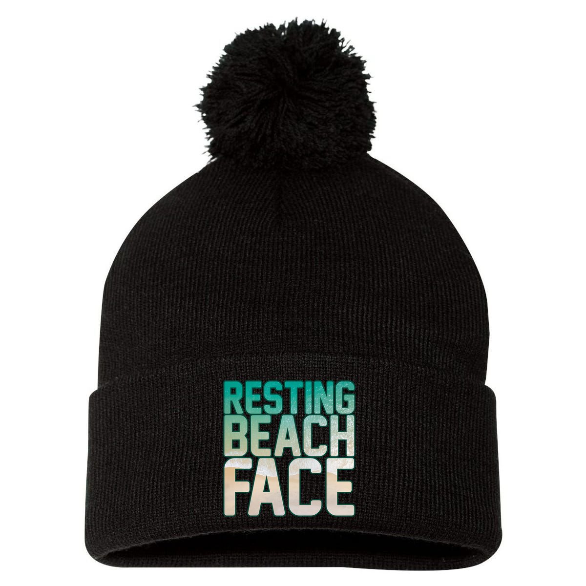 Resting Beach Face Pom Pom 12in Knit Beanie