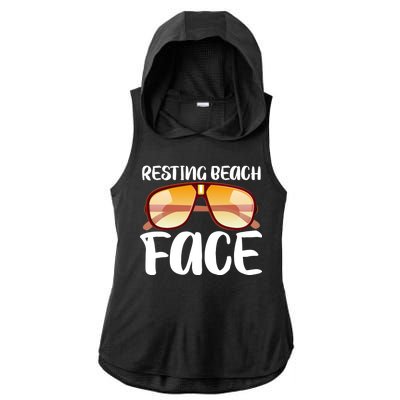 Resting Beach Face Summer Shades Ladies PosiCharge Tri-Blend Wicking Draft Hoodie Tank