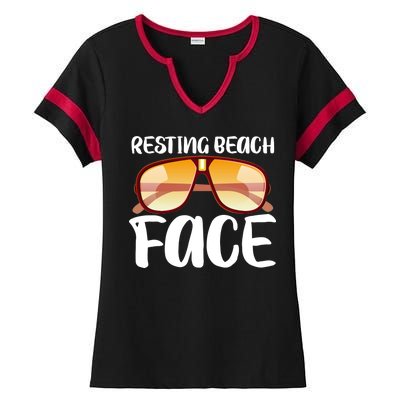 Resting Beach Face Summer Shades Ladies Halftime Notch Neck Tee