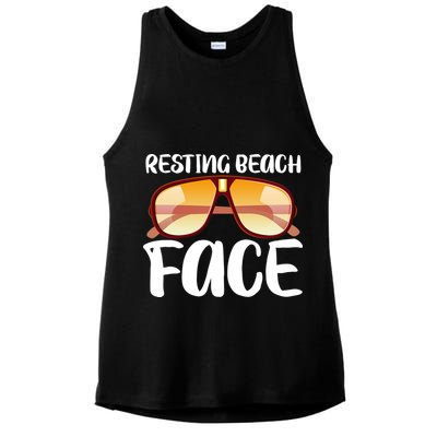 Resting Beach Face Summer Shades Ladies PosiCharge Tri-Blend Wicking Tank