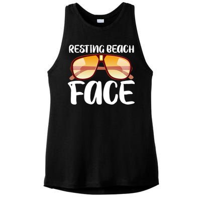 Resting Beach Face Summer Shades Ladies PosiCharge Tri-Blend Wicking Tank