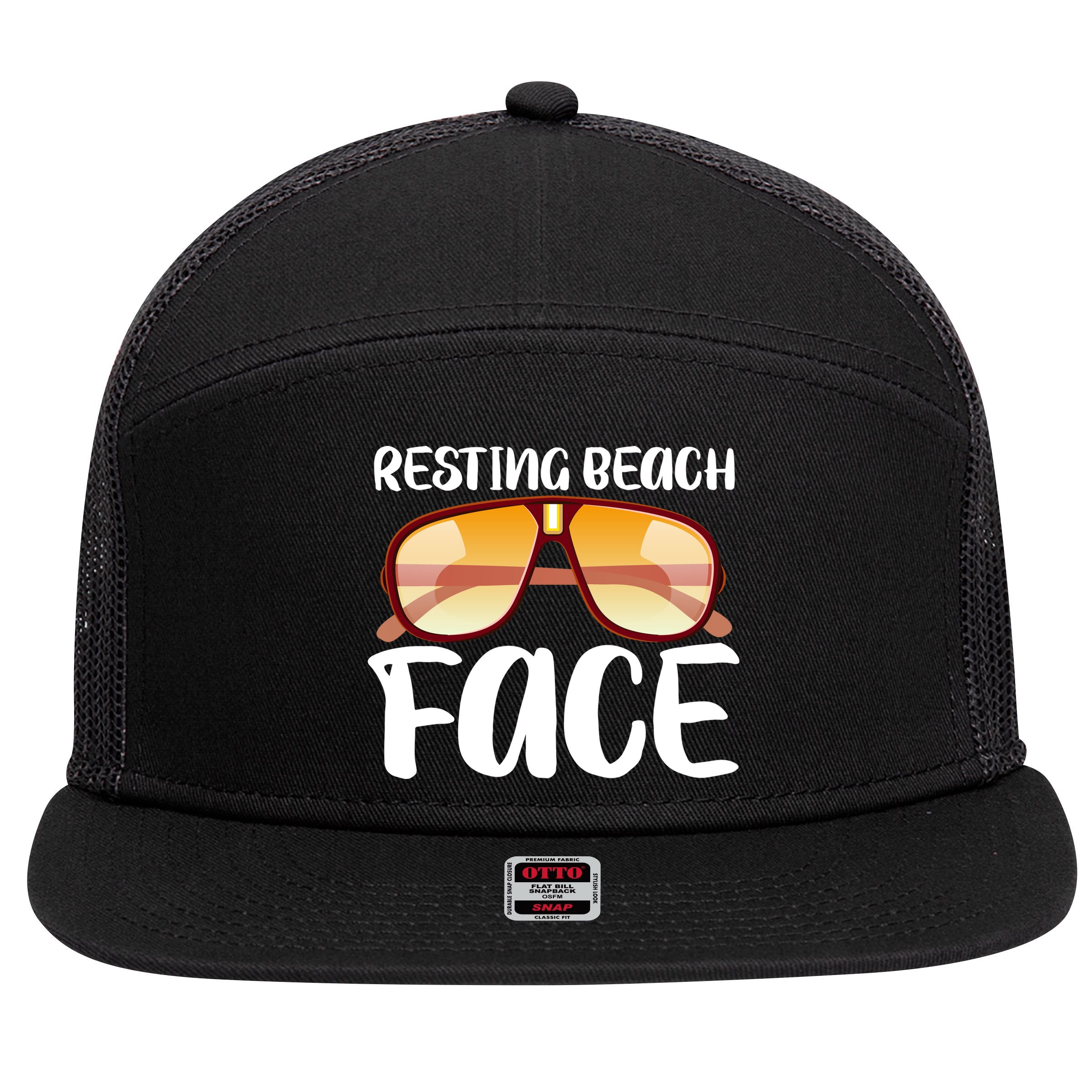 Resting Beach Face Summer Shades 7 Panel Mesh Trucker Snapback Hat