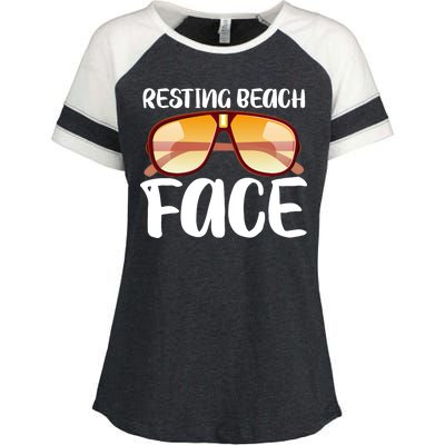 Resting Beach Face Summer Shades Enza Ladies Jersey Colorblock Tee