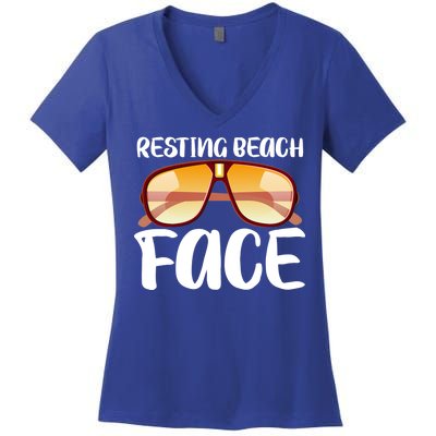 Resting Beach Face Summer Shades Women's V-Neck T-Shirt