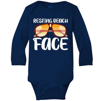 Resting Beach Face Summer Shades Baby Long Sleeve Bodysuit