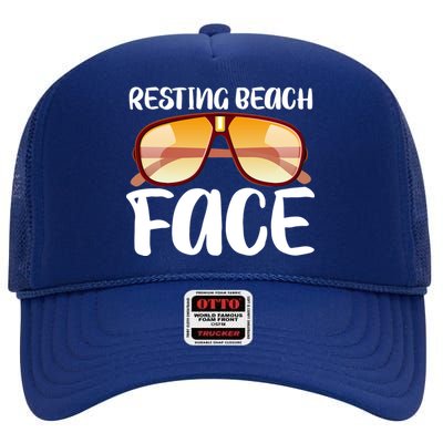 Resting Beach Face Summer Shades High Crown Mesh Back Trucker Hat