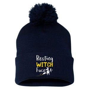 Resting Witch Face Pom Pom 12in Knit Beanie