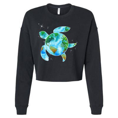 Restore Earth Sea Turtle Art Save The Planet Cropped Pullover Crew
