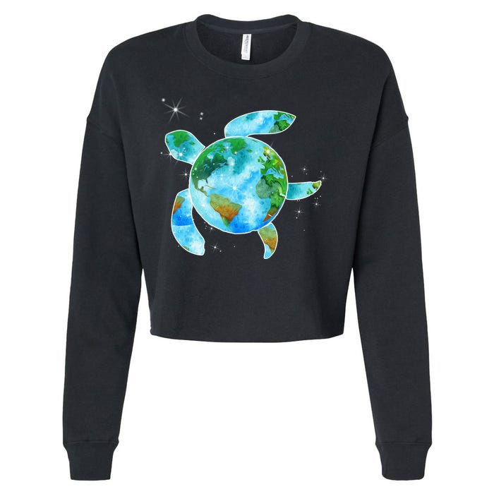 Restore Earth Sea Turtle Art Save The Planet Cropped Pullover Crew