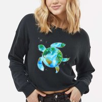 Restore Earth Sea Turtle Art Save The Planet Cropped Pullover Crew