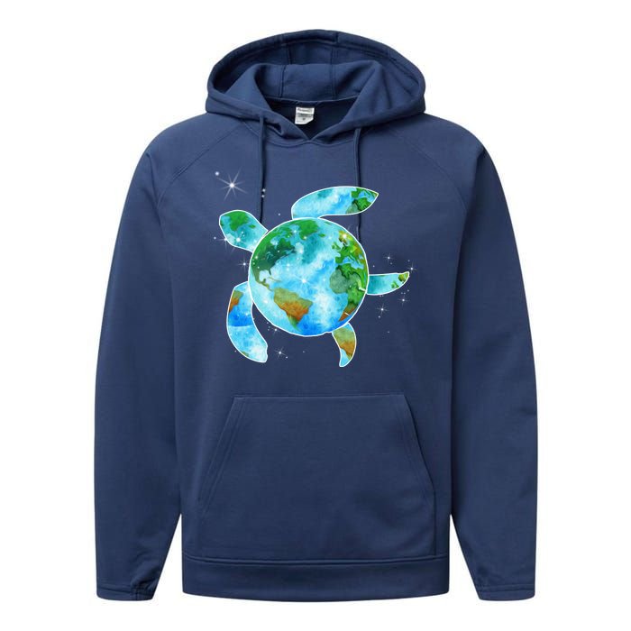 Restore Earth Sea Turtle Art Save The Planet Performance Fleece Hoodie