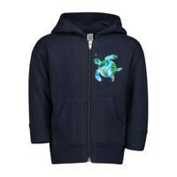 Restore Earth Sea Turtle Art Save The Planet Toddler Zip Fleece Hoodie