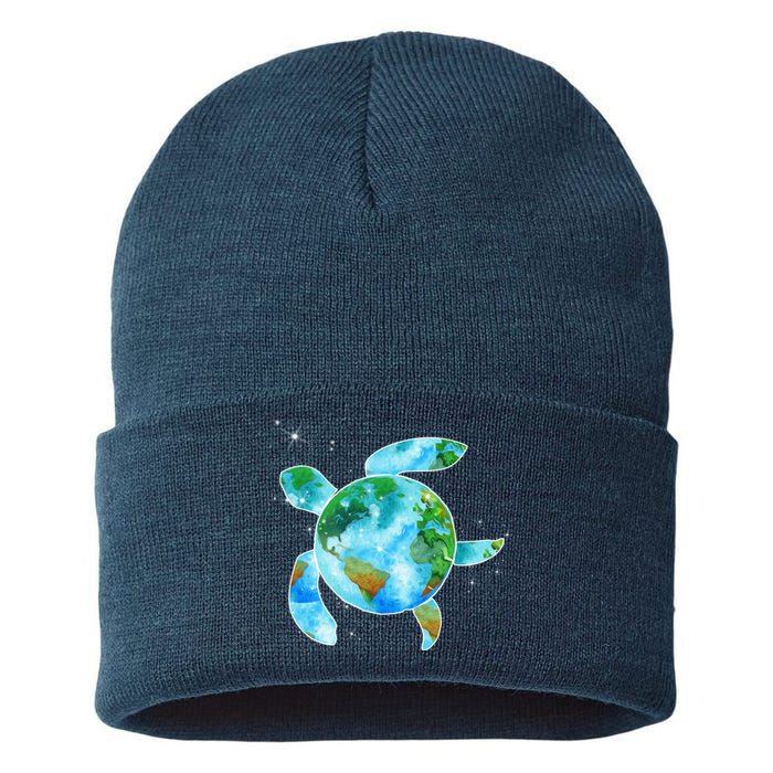 Restore Earth Sea Turtle Art Save The Planet Sustainable Knit Beanie