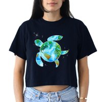Restore Earth Sea Turtle Art Save The Planet Women's Crop Top Tee