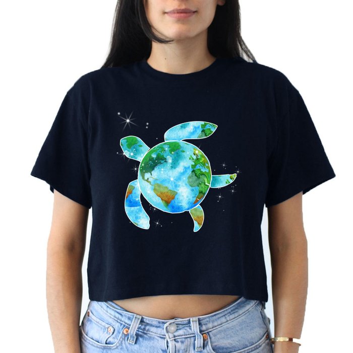 Restore Earth Sea Turtle Art Save The Planet Women's Crop Top Tee