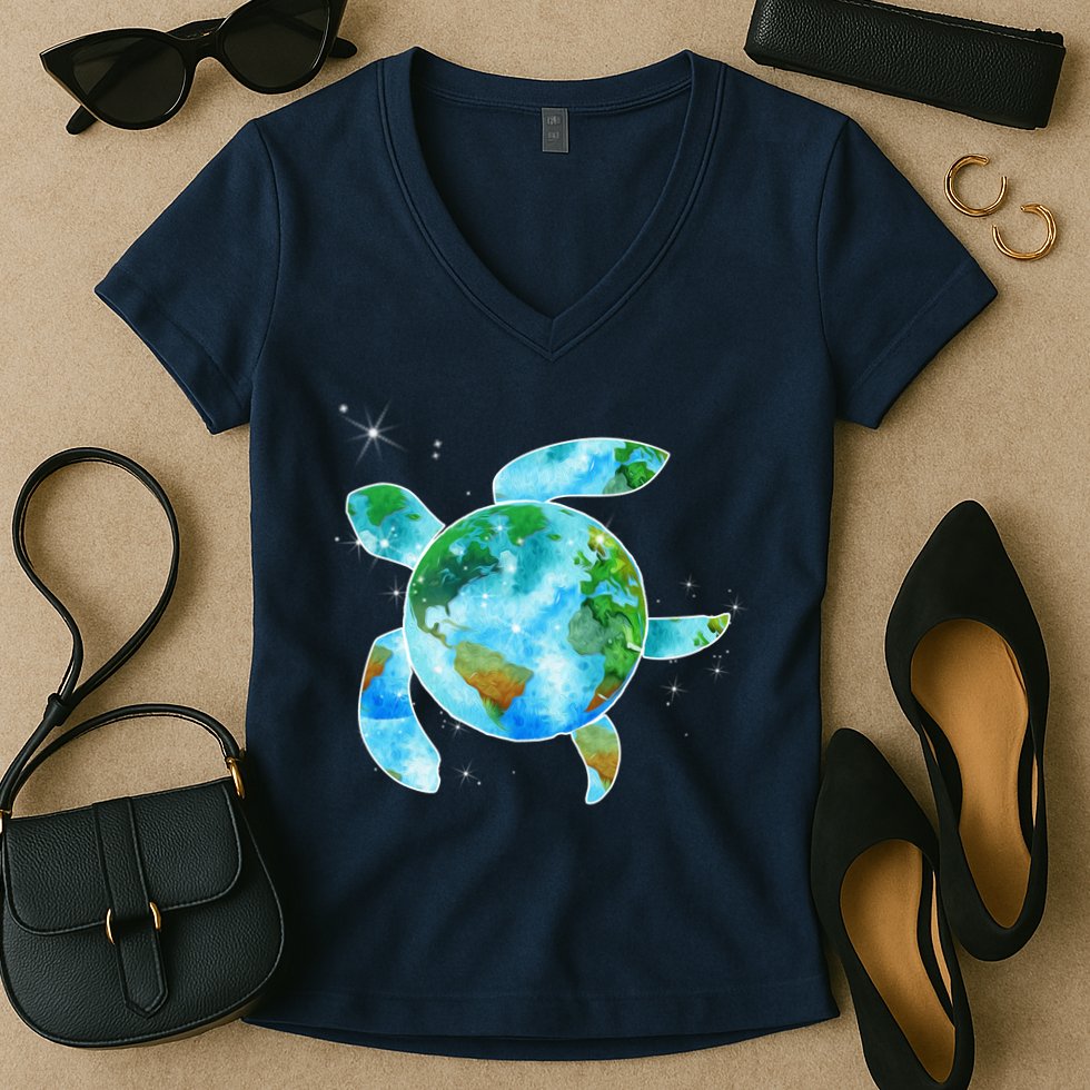 Restore Earth Sea Turtle Art Save The Planet Women's V-Neck T-Shirt