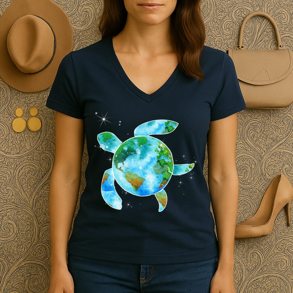 Restore Earth Sea Turtle Art Save The Planet Women's V-Neck T-Shirt