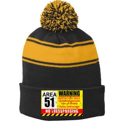 Restricted Area 51 No Trespassing Funny Stripe Pom Pom Beanie