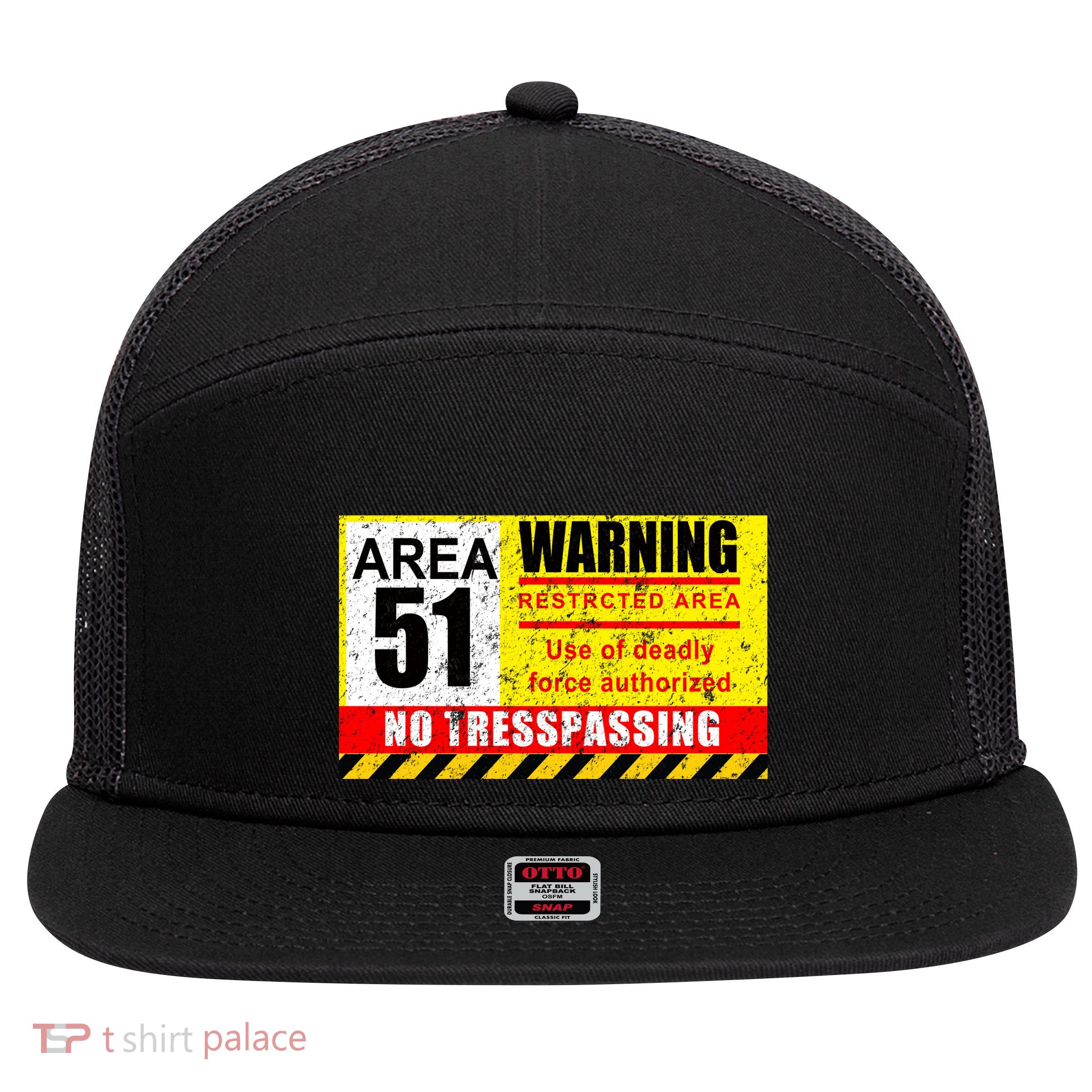 Restricted Area 51 No Trespassing Funny 7 Panel Mesh Trucker Snapback Hat