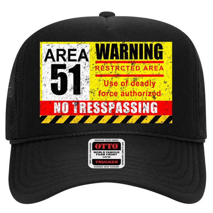 Restricted Area 51 No Trespassing Funny High Crown Mesh Back Trucker Hat