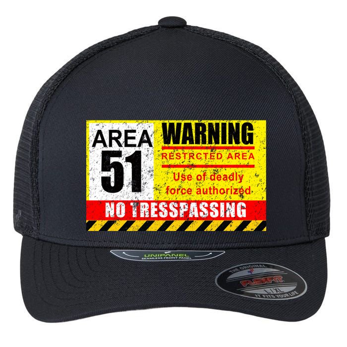 Restricted Area 51 No Trespassing Funny Flexfit Unipanel Trucker Cap