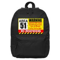 Restricted Area 51 No Trespassing Funny 16 in Basic Backpack
