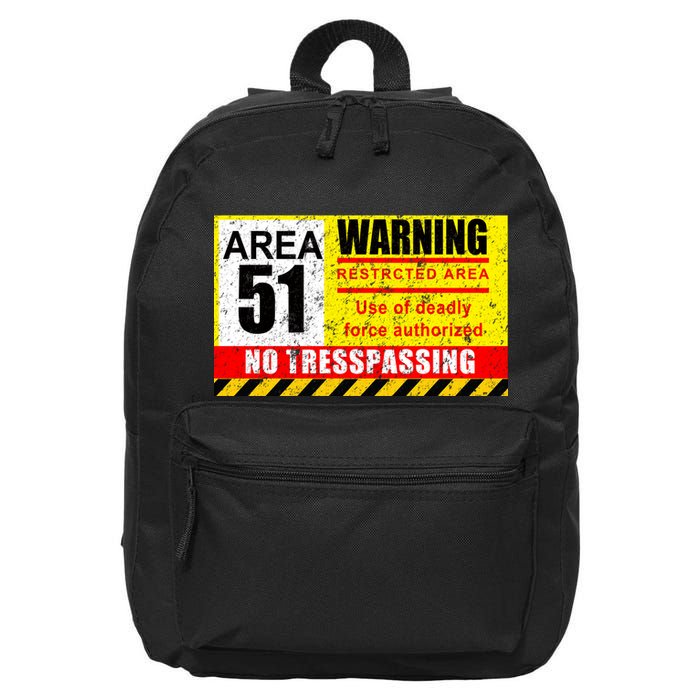 Restricted Area 51 No Trespassing Funny 16 in Basic Backpack