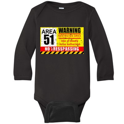 Restricted Area 51 No Trespassing Funny Baby Long Sleeve Bodysuit