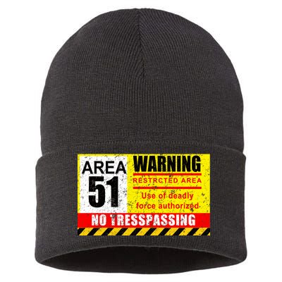 Restricted Area 51 No Trespassing Funny Sustainable Knit Beanie