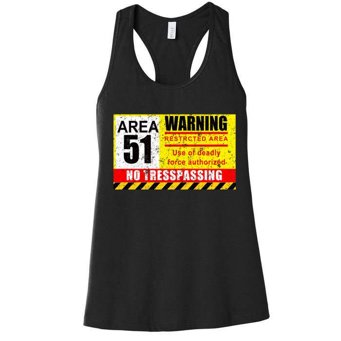 Restricted Area 51 No Trespassing Funny Women's Racerback Tank