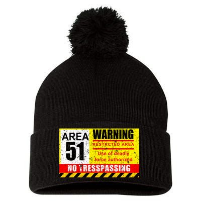 Restricted Area 51 No Trespassing Funny Pom Pom 12in Knit Beanie