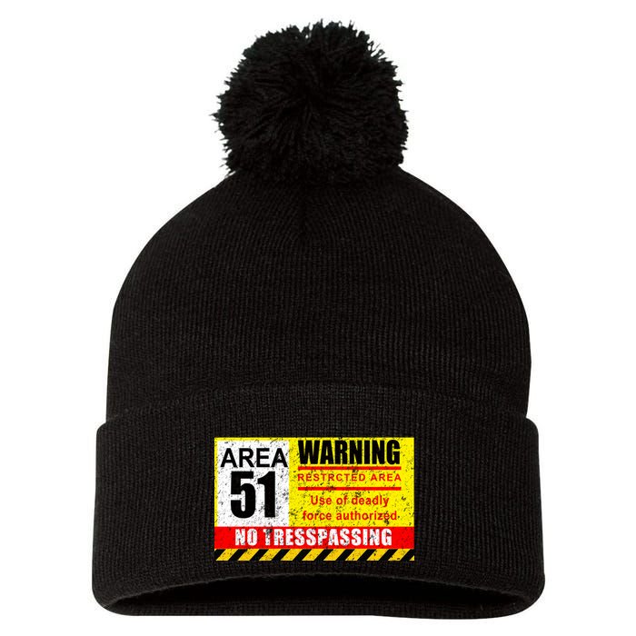Restricted Area 51 No Trespassing Funny Pom Pom 12in Knit Beanie
