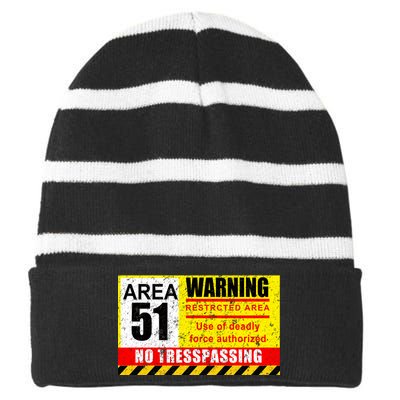 Restricted Area 51 No Trespassing Funny Striped Beanie with Solid Band