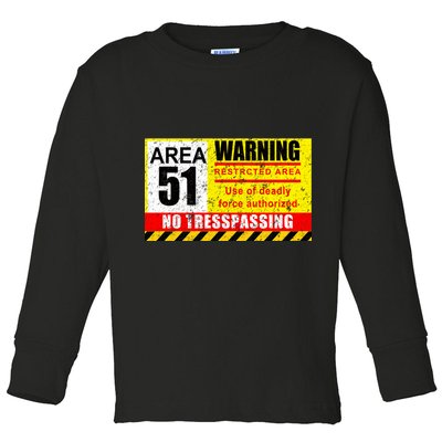 Restricted Area 51 No Trespassing Funny Toddler Long Sleeve Shirt