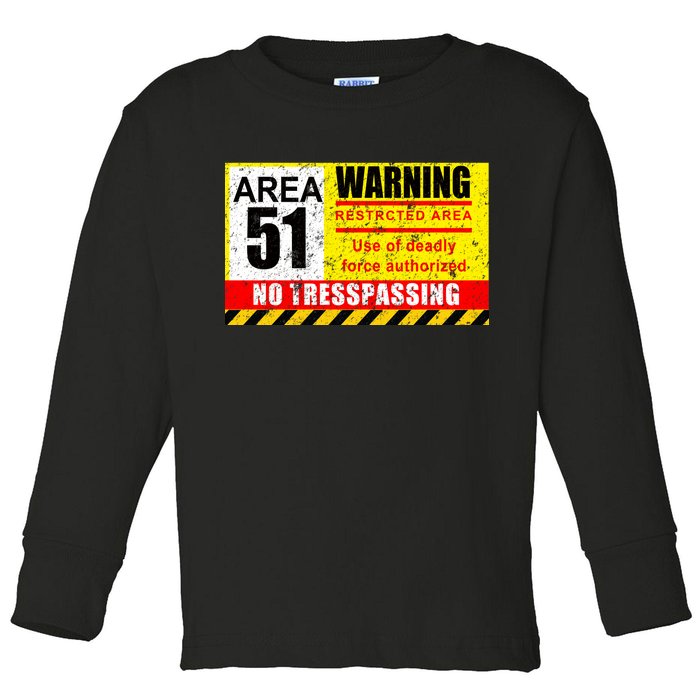 Restricted Area 51 No Trespassing Funny Toddler Long Sleeve Shirt