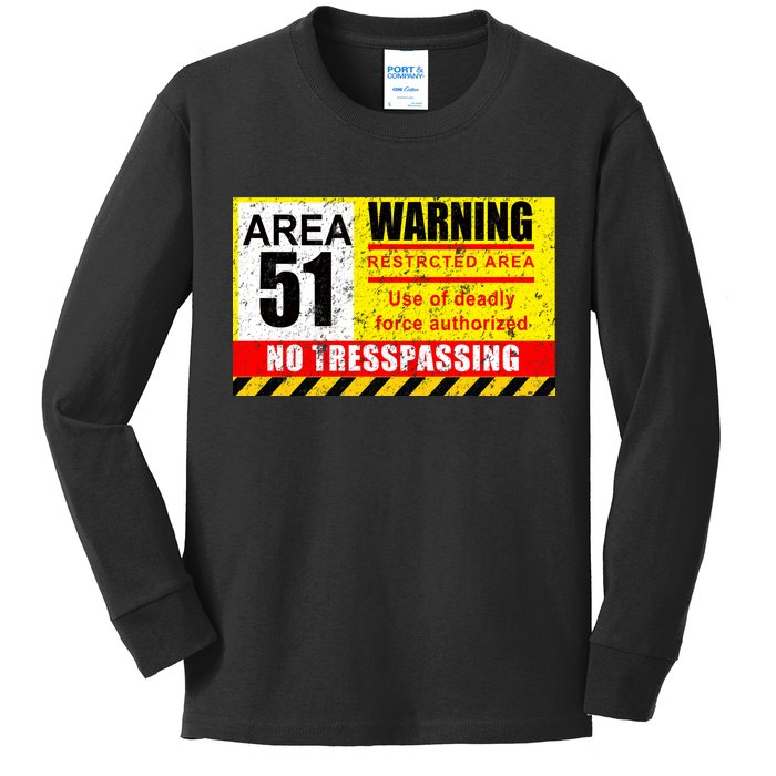 Restricted Area 51 No Trespassing Funny Kids Long Sleeve Shirt