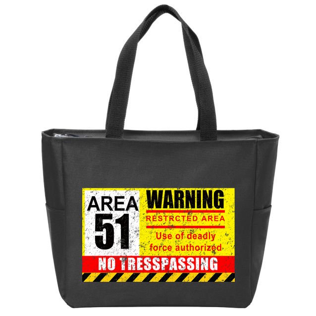 Restricted Area 51 No Trespassing Funny Zip Tote Bag