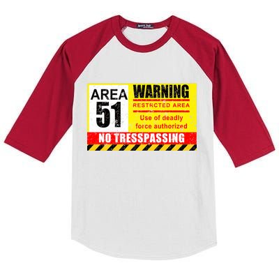 Restricted Area 51 No Trespassing Funny Kids Colorblock Raglan Jersey