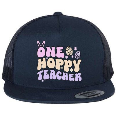 Retro Easter Teacher Cute Women Teachers One Hoppy Teacher Flat Bill Trucker Hat