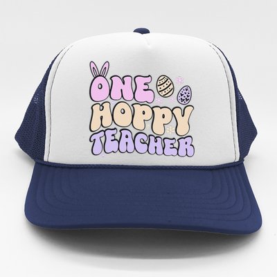 Retro Easter Teacher Cute Women Teachers One Hoppy Teacher Trucker Hat