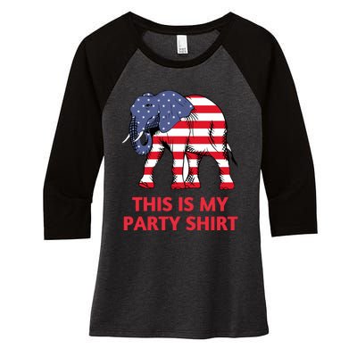 Republican Elephant This Is My Party Women's Tri-Blend 3/4-Sleeve Raglan Shirt