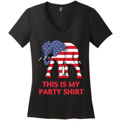 Republican Elephant This Is My Party Women's V-Neck T-Shirt