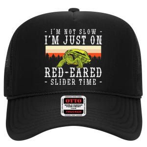 Red Eared Turtle Red Eared Funny Red Eared Slider Turtle High Crown Mesh Back Trucker Hat