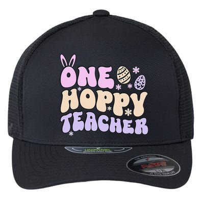 Retro Easter Teacher Cute Teachers One Hoppy Teacher Flexfit Unipanel Trucker Cap