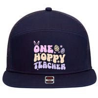 Retro Easter Teacher Cute Teachers One Hoppy Teacher 7 Panel Mesh Trucker Snapback Hat